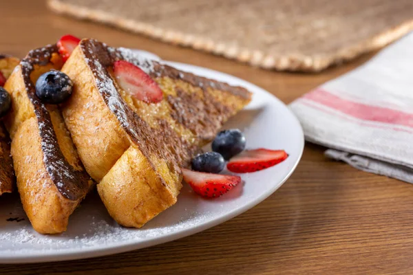 Closeup View Plate French Toast Left Side Frame — Stock Photo, Image