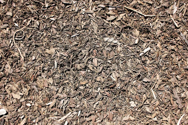 Top View Background Dirt Ground Featuring Chunks Wood Chips Bark — Stock Photo, Image