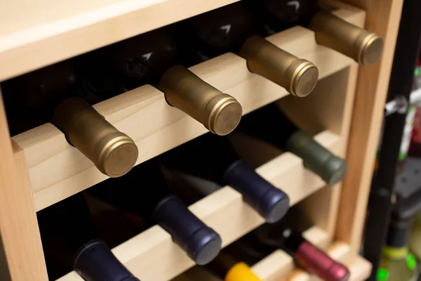 View Several Wine Bottles Wooden Wine Rack — Stock Photo, Image