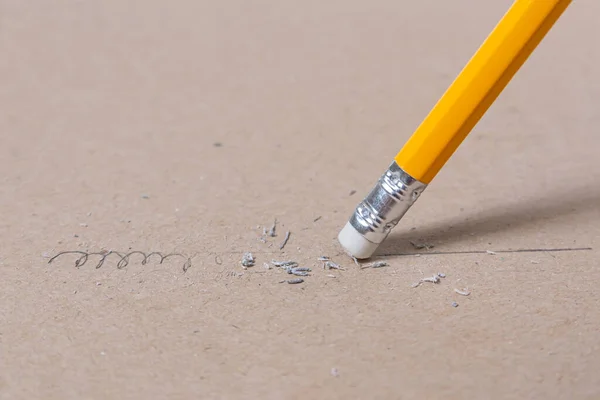 Close Eraser Pencil Straight Line Crooked Line Mistake Unsuccessful Concept — Stock Photo, Image