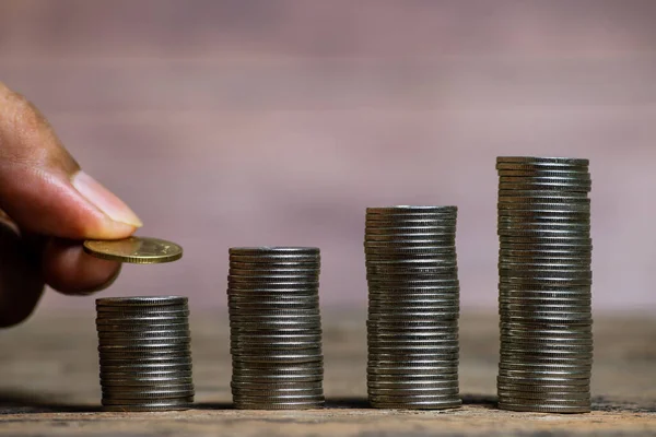 Money Account Banking Finance Concept Hand Bank Coin Blurred Background — Φωτογραφία Αρχείου