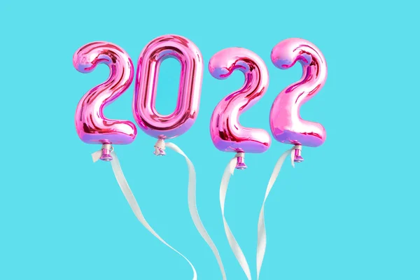 2022 Novoroční Balónky Létající Nebo Levitující Modrém Pozadí Abstraktní Kreativní — Stock fotografie
