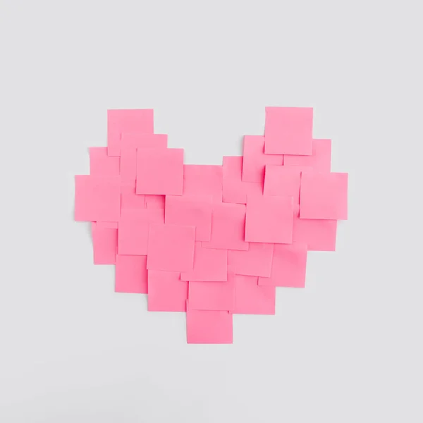 Creative Layout Pink Coral Heart Shape Made Stickers Paper Sheets — Zdjęcie stockowe