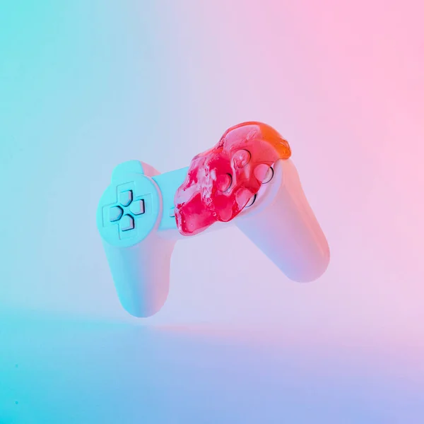 Flying Levitate Gamepad Joystick Red Slime Gradient Purple Blue Holographic — Stockfoto