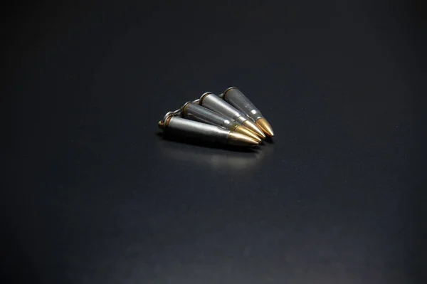 Bullet Isolated Black Background Reflexion Rifle Bullets Close Black Back — Stock Photo, Image