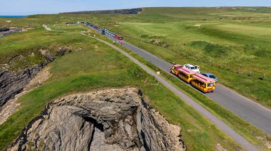 Kilkee town and public beach and surrounding cliffs around the crystal blue Atlantic, Kilkee, Ireland, August,13,2022