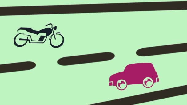 Animasyon Motosikletler Çalışan Arabalar — Stok video