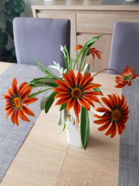 Masadaki vazoda Gazania çiçekleri