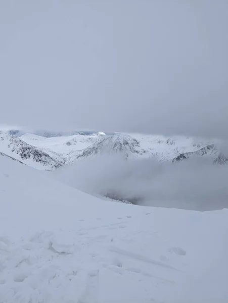 Tatranské Hory Zimě Pohled Bílé Zasněžené Vrcholky Mrazivé Zimní Hory — Stock fotografie