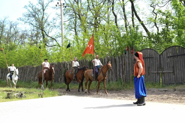 Zaporozhye Los Cosacos Del Ejército Zaporozhye Los Trajes Nacionales Caballo — Foto de Stock