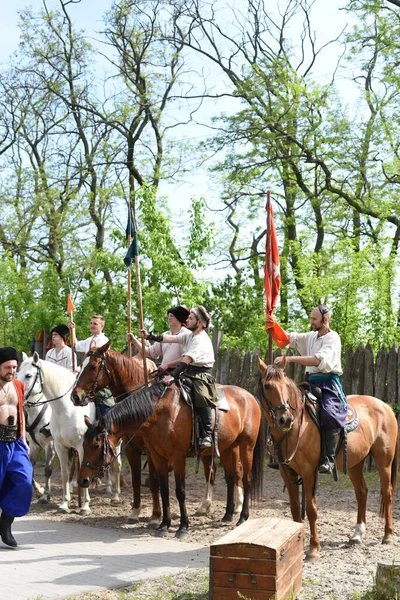 Запорожские Казаки Запорожской Армии Национальных Костюмах Лошадях — стоковое фото