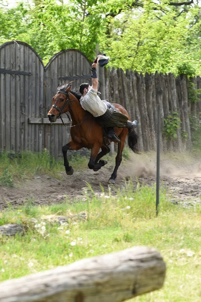 Cossacos Zaporozhye Exército Zaporozhye Trajes Nacionais Cavalo — Fotografia de Stock