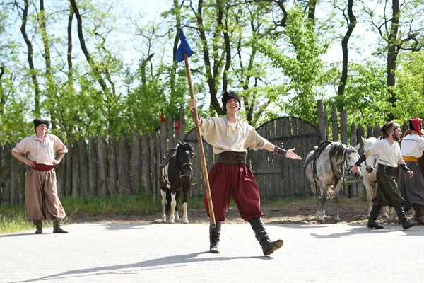 Zaporozhye Kozakken Uit Het Zaporozhye Leger Nationale Kostuums Paard — Stockfoto