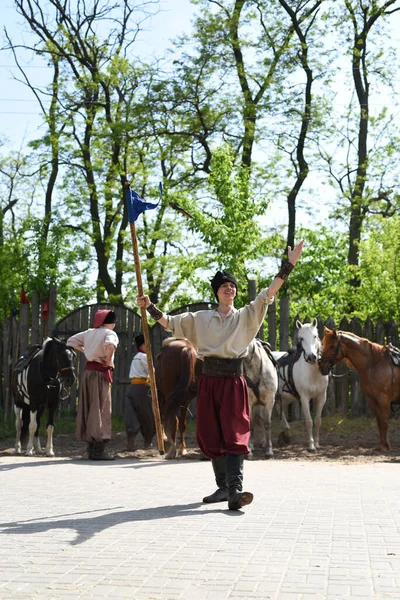 Zaporozhye Kozakken Uit Het Zaporozhye Leger Nationale Kostuums Paard — Stockfoto