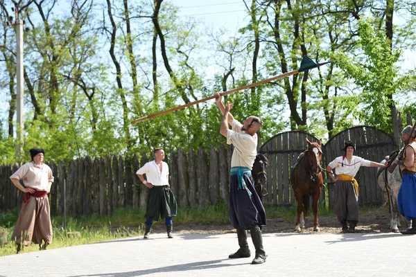 Zaporozhye Los Cosacos Del Ejército Zaporozhye Los Trajes Nacionales Caballo — Foto de Stock