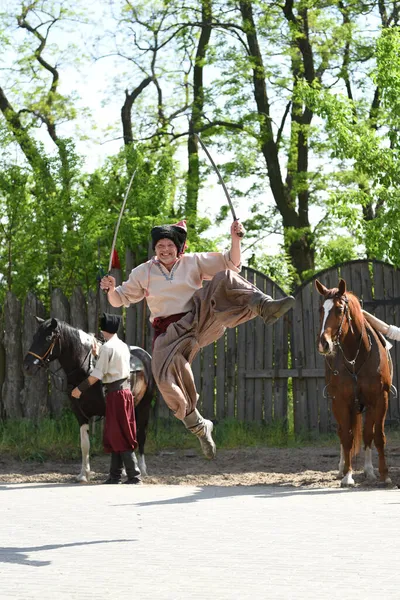 Zaporozhye Los Cosacos Del Ejército Zaporozhye Los Trajes Nacionales Caballo — Foto de Stock