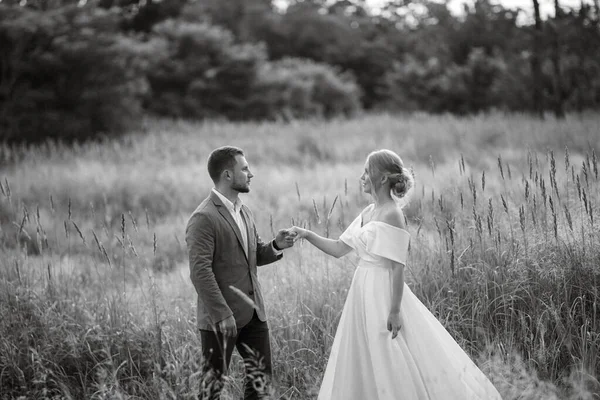 Novia Novio Paseo Por Bosque —  Fotos de Stock