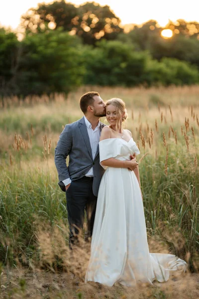 Novia Novio Paseo Por Bosque —  Fotos de Stock