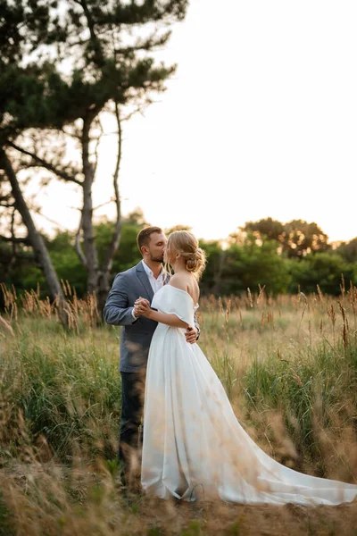 Novia Novio Paseo Por Bosque —  Fotos de Stock