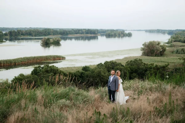 Novia Novio Paseo Por Bosque —  Fotos de Stock