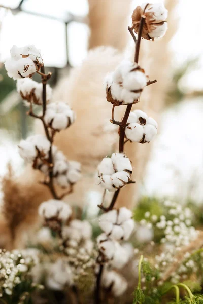 Елегантні Весільні Прикраси Натуральних Квітів Зелених Елементів — стокове фото