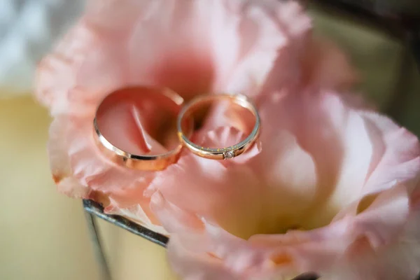 Anéis Casamento Ouro Como Atributo Casamento Jovem Casal — Fotografia de Stock