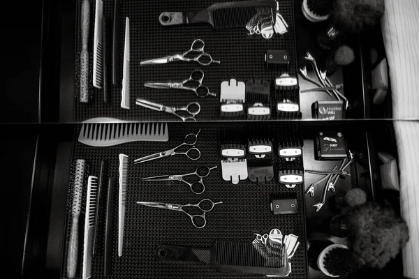 Инструменты Цирюльника Рабочем Столе — стоковое фото