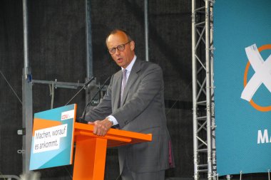 Paderborn, Nrw, Almanya, Mayıs, 04. 2022; Cdu - Parti genel başkanı Friedrich Merz bir seçim kampanyasında konuşma yaptı.,
