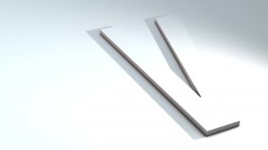 Alfabedeki bir harfin 3d animasyonu - V - 3d animasyon modeli beyaz arka planda