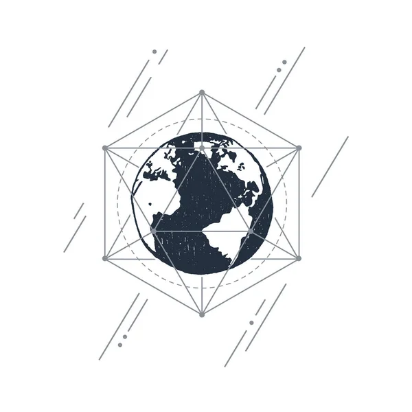 Kézzel Rajzolt Inspiráló Címke Föld Bolygó Texturált Vektor Illusztráció Geometriai — Stock Vector