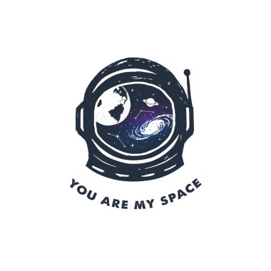 Astronot miğferi ve galaksi desenli vektör çizimleri ve 