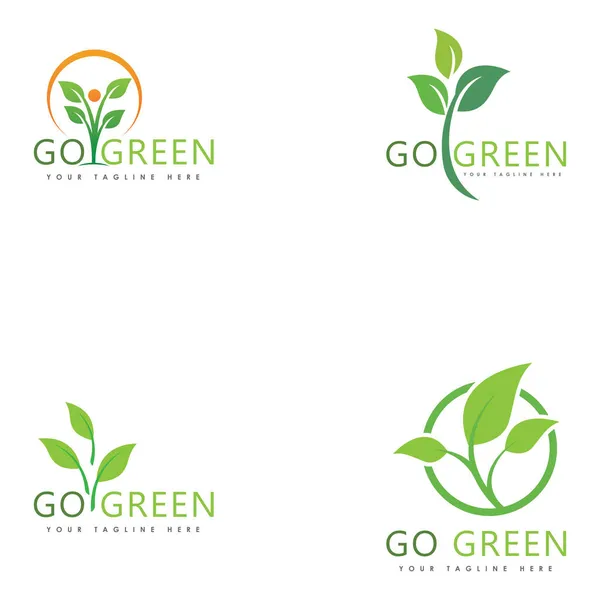 Green Eco Tree Leaf Logo Diseño Plantilla — Vector de stock