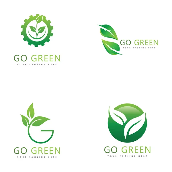 走绿色生态树叶标模板设计 — 图库矢量图片