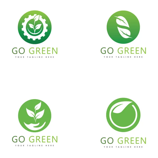 Green Eco Tree Leaf Logo Diseño Plantilla — Vector de stock