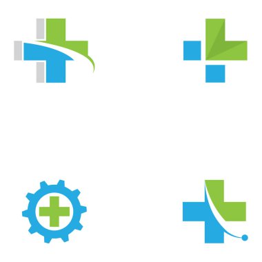  İlaç Sağlık Logosu Tıbbi Bitki Artı Simge Sağlık Sembol Vektör Tasarımı