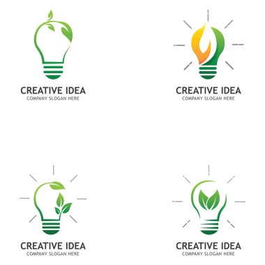 Yaratıcı soyut yeşil ampul yaprak logo tasarım vektör sembol Illüstrasyon