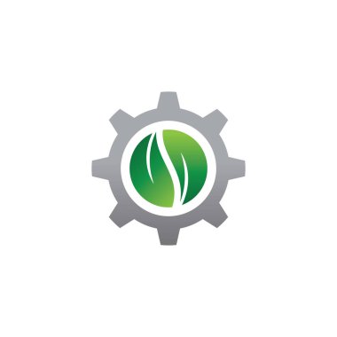 Green leaf  Gear Icon Logo Design Element
