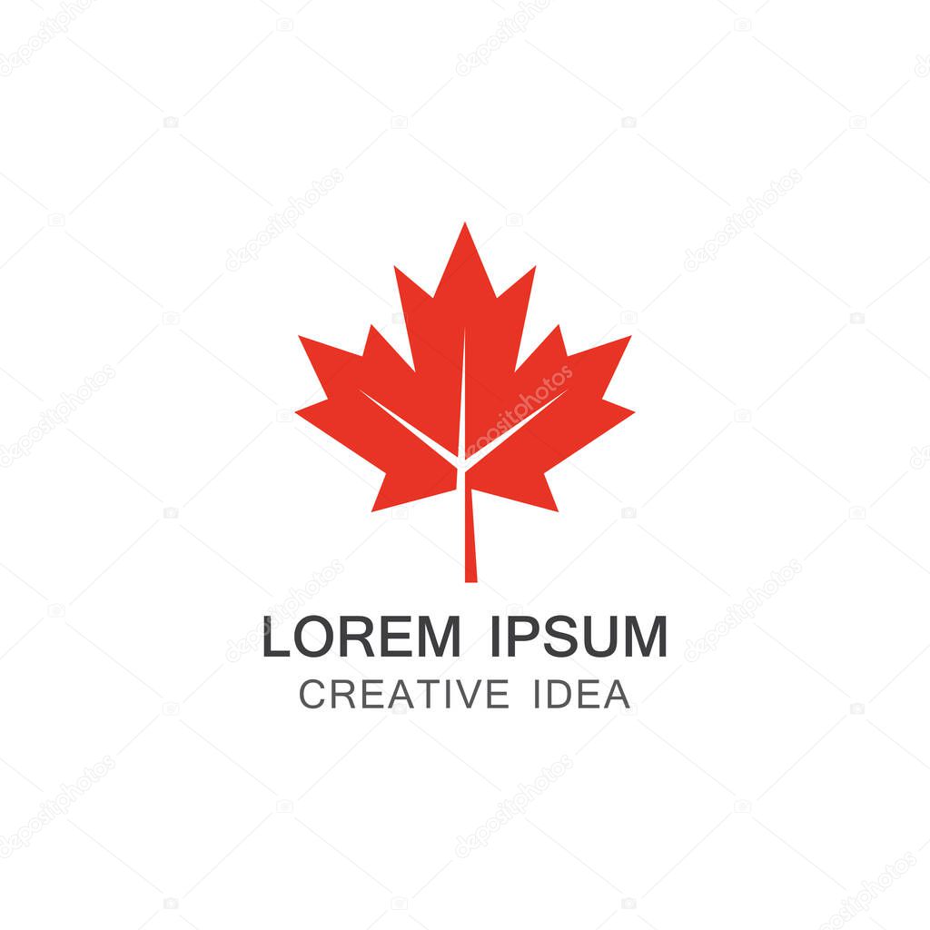 Red Maple leaf logo illustration.