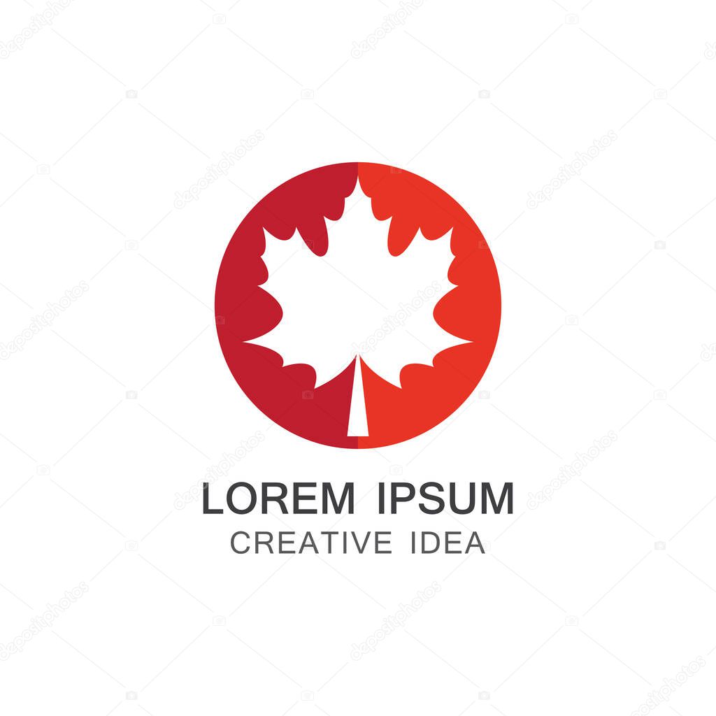 Red Maple leaf logo illustration.