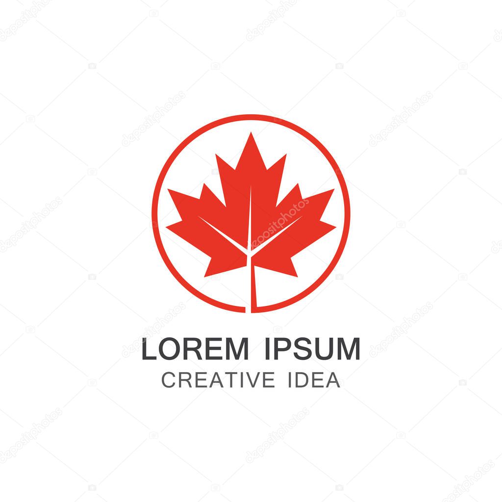 Red Maple leaf logo illustration.