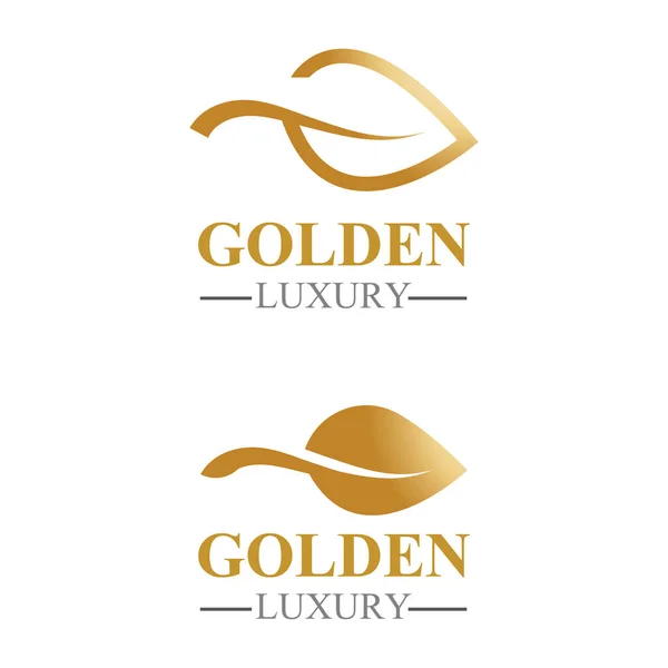 Gyllene Blad Lyx Logotyp Ikon Vektor Mall — Stock vektor