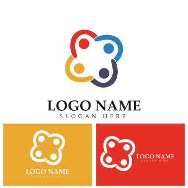 Renkli insanların dairesel bir şekilde bulunduğu topluluk logosu tasarımı. Takım çalışması dayanışmasının sembolü. İnsan konsept vektör çizim şirketi sosyal ağ forumunu markalaştırıyor
