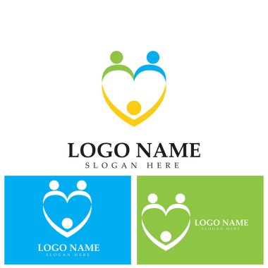 İnsanlar logo rengarenk konsept vektör illüstrasyonu aile bakım logosu aşk sembolü dizayn eder.