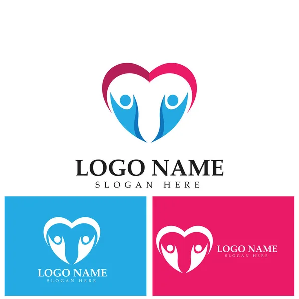 Peuple Amour Soins Logo Dessins Concept Coloré Vecteur Illustration Famille — Image vectorielle