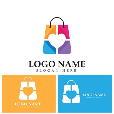 Alışveriş çantası logosu aşk vektör logosu