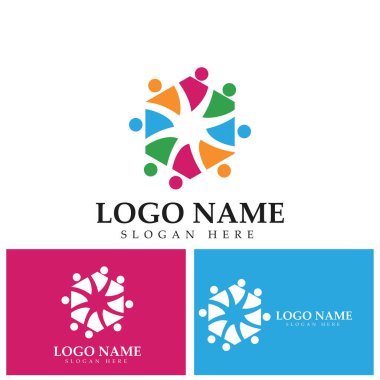 İnsanları birleştiren takım çalışması altıgen konsept logo simgesi vektör tasarımı