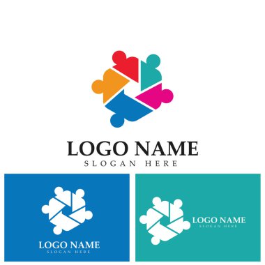İnsanları birleştiren takım çalışması altıgen konsept logo simgesi vektör tasarımı