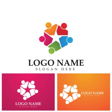 İnsanları birleştiren takım çalışması altıgen konsept logo simgesi vektör tasarımı