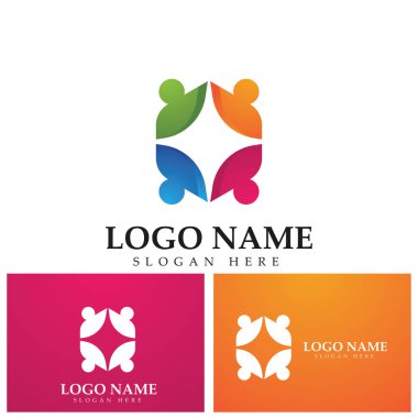 İnsanları birleştiren takım çalışması altıgen konsept logo simgesi vektör tasarımı