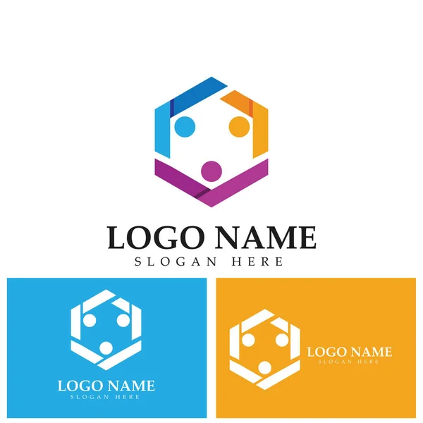 Teamwork Connecting People Hexagon Concept Logo Symbol Icon Vector Design — Stock Vector